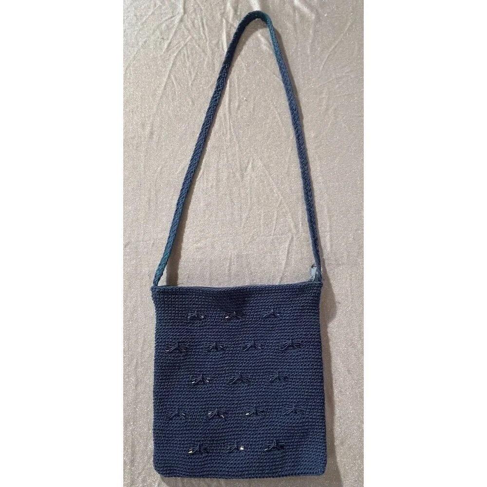 Vintage 90s Dark Blue Purse 1990s Retro Beaded Dragonflies Whimsigoth Fairy Bag